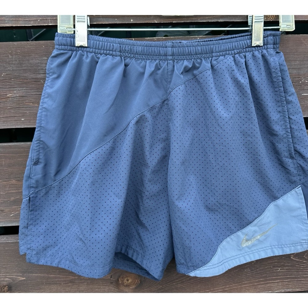 Nike Men's Blue Brief Lined 5" Running Dri Fit Shorts Pockets‎ & Side Zipper M